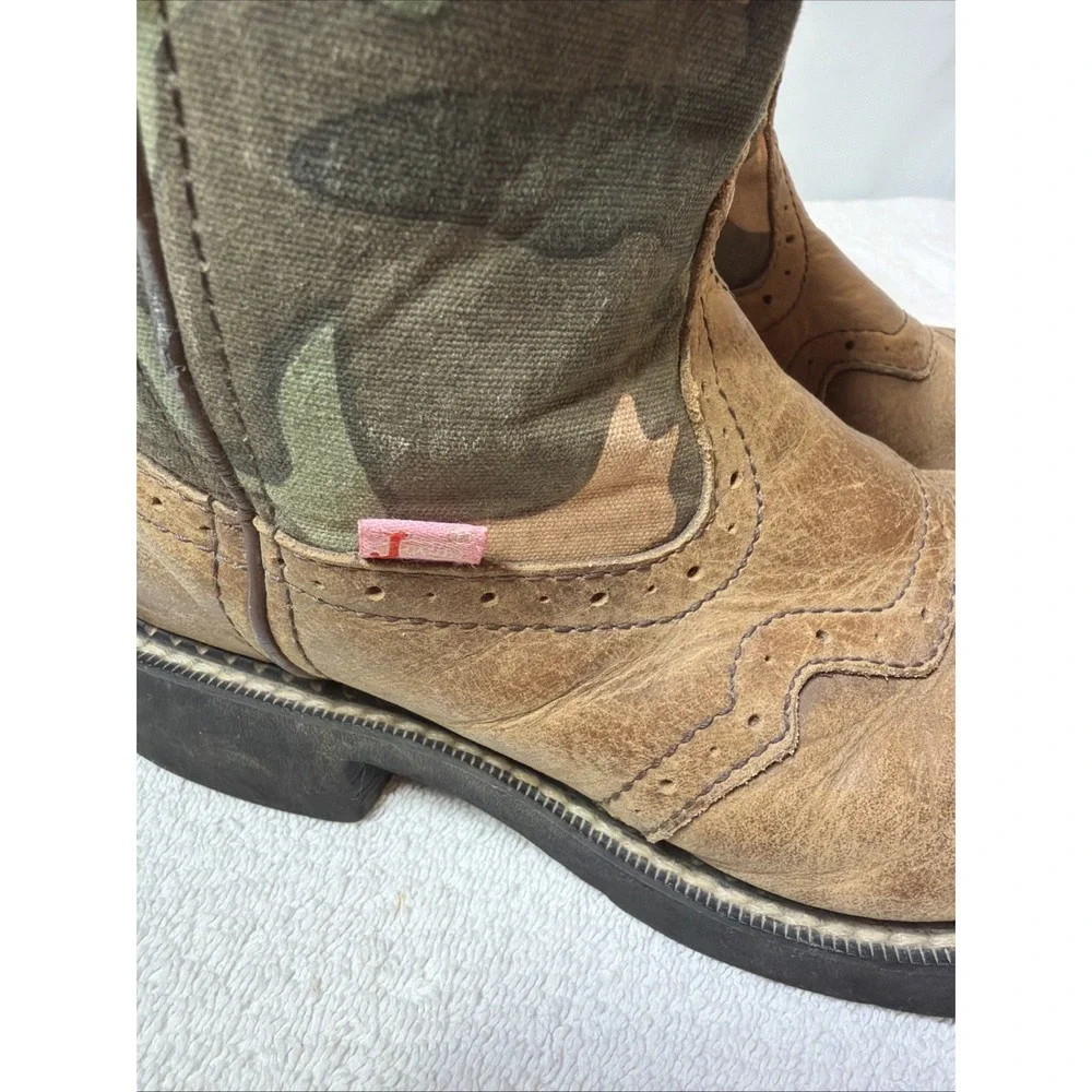 Justin K'S Kids Boots 9913Y Brown Leather Camo Size 3 D Pull On